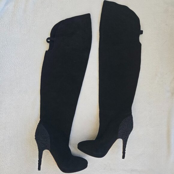 Betsey Johnson Shoes - Betsey Johnson Over The Knee Leather Suede High Heel Boots Black Size 8 1/2